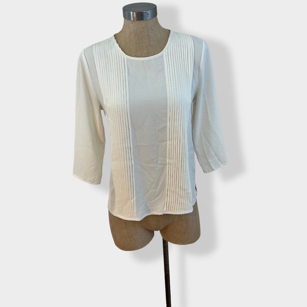 Ann Taylor White Pleated Front Blouse XS